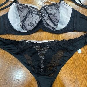 Cacique Black & Pink Lace Bra 44B and 22/24 Panty Set Plus Size Sexy
